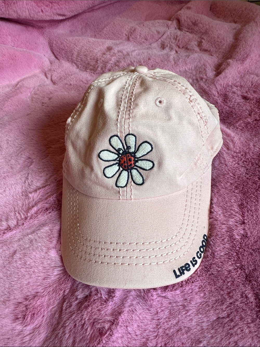 Life Is Good Light Pink Daisy Hat with Ladybug